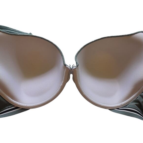 Cacique Sz 50B Boost Plunge Elegant Lace Underwire Bra Green And Black - Picture 2 of 12